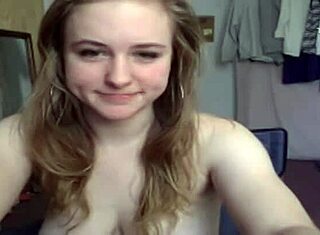 Teen with huge boobs and hairy pussy gets cummed on on webcam